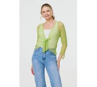 Sheer 3/4 Sleeve Open Front Cardigan Izabel London Green One Size
