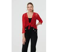 Sheer 3/4 Sleeve Open Front Cardigan Izabel London Red One Size