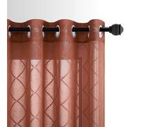 Sheer 63 Inch Curtains 2 Panel Set Grommet Diamond Linen Textured Semi Privacy Light Filtering Curtains for Bedroom Living Room Burnt Orange Rust Terracotta