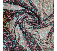 Sheer Chiffon Crepe Paisley Leopard Floral Print Dress Drape Fabric Material 58" (Pre Cut 1 Meter) (Ditsy Floral Butterfly Print)