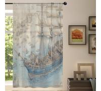 Sheer Curtain 139 x 198 cm, Vintage Nautical Ship Sheer Window Voile Curtains for Living Bedroom Room Kitchen Dining Room Decor