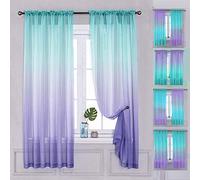 Sheer Curtains 2 Panels Semi Bedroom Curtains Linen Pink Purple Turquoise Blue Yellow Ombre Curtains Drapes Girls Living Room Kids Kitchen Window 63 72 84 96 inches Long (Turquoise Purple, 40"x72")