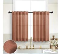 Sheer Curtains 24 Inch Length for Small Windows Fall Decor Cafe Curtain Tier Terracotta Rust Burnt Orange Autumn Curtains for Kitchen Bathroom 36x24 Long
