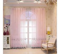 Sheer Curtains 2Pack with Grommets Light Filtering Window Drapes 137x183CM Pink Embroidered Floral and Bird Design Modern Sliding Curtains for Kitchen Living Room Kids Room