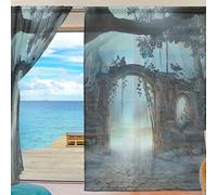 Sheer Curtains, Archway An Enchanted Fairy Forest Landscape Long Voile Window Drapes Blackout Fabric for Living Room Kitchen Bathroom Outdoor Home Decor