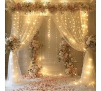 Sheer Curtains with Lights String Champagne Tulle Curtain for Living Room Bedroom Parites Wedding Birthday Decorations 2 Panels 5ftｘ10ft
