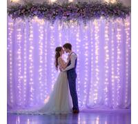Sheer Curtains with Lights String Purple Tulle Curtain for Living Room Bedroom Parites Wedding Birthday Decorations 2 Panels 60" Wｘ96 L