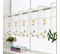 Sheer Embroidery Pastoral Style Curtain, Sunflower Yellow Flower Voile Window Valance Country Style Rod Pockets Kitchen Cafe Curtains for Bathroom, Kitchen, Balcony, 27"x70" / 70cm x 180cm