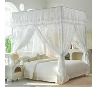 Sheer Jacquard Lace Canopy Bed Curtains with 4 Corner Posts, Elegant Dustproof Top Cover for Bedroom Decor, Queen Size, Romantic Pink
