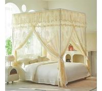 Sheer Jacquard Lace Canopy Bed Curtains with 4 Corner Posts, Elegant Dustproof Top Cover for Bedroom Decor, Queen Size, Romantic Pink
