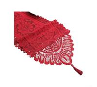 Sheer Lace Table for runner 6 Pieces - Elegant Tassel Pendant Cloth for Birthday Autumn Spring Garden Event Decor 33x91cm(Red)