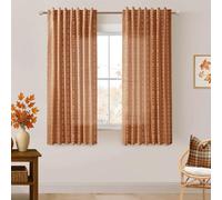 Sheer Linen Burnt Orange Boho Patterned Curtains 50x63 Inches Long for Living Room 2 Panel Sets,