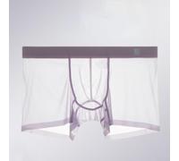 Sheer Men's Underpants Low Rise Mesh Boxer Shorts Stretchy Ice Silk Briefs for Summer M-2XL(Light purple 2XL)