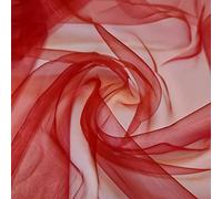 Sheer Organza Fabric Voile Drape Curtain, Wedding Fabric Semi Transparent 100% Polyester Dress Craft Fabric Material 58" - 150 cm Wide Sold As 1 Meter Pre - Cut Lengths (Deep Red)