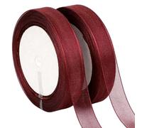 Sheer Organza Ribbon for Gift Wrapping, Wedding and Crafting, Sage Green, 15mm x 60 Metres, 2 Rolls (Burgundy)