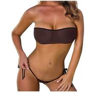 Sheer See Through Bikinis Bandeau Top Casual Plain Fashion Thong G String Bottom Mesh Bathing Suit Sexy High Cut Strapless Solid Color Basic Two Piece Swimsuits
