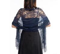 Sheer Tulle Lace Shawl 185cm Wedding Wrap for Women(Navy Blue)