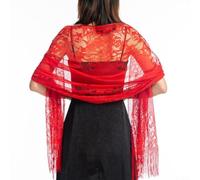 Sheer Tulle Lace Shawl 185cm Wedding Wrap for Women(Red)