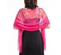 Sheer Tulle Lace Shawl 185cm Wedding Wrap for Women(Rose Red)