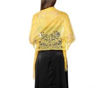 Sheer Tulle Lace Shawl 185cm Wedding Wrap for Women(Yellow)