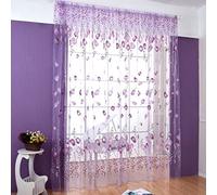 Sheer Voile Curtains with Tulips Print for Living Room Bedroom - Purple Home Decoration 100 * 200CM
