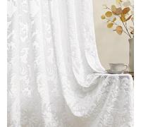 Sheer White Curtains for Bedroom Living Room Boho 63 Inches Rod Pocket Farmhouse Drapes with Floral Patterned Vintage 3D Flocked Texture & Rococo Motifs Window Curtains Set of 2 Panels, 52"W*63"L