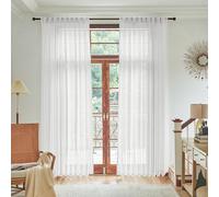 Sheer White Linen Curtains 108 Inches Long for Living Room 2 Panels Set Back Tab Loop Pocket Draperies Neutral Soft Textured Semi Sheer Curtains for Large Long Window Vertical 9 FT Tall 72x108 Inch