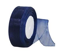 Sheer Wide Dark Blue Organza Chiffon Ribbon 38mm for Gift Wrapping, 45m Clear Chiffon Navy Blue Hair Ribbon for Birthday, Christmas, Wedding
