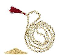 SHEERAVI ENTERPRISES Natural Original White Gunja Ratti Chirmi Mala Necklace with Tassel Natural Rosary Jaapmala for Meditation Mantra Chanting & Pooja Astrology for Men & Women - 108 Beads