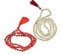 Sheeravi Presents Red And White Chirmi Seeds Mala 108 Beads White And Red Gunja Chirmi Beads Necklace Japa Mala for Lakshmi Upasana Meditation Mantra Chanting Wearing Pooja.2 Pcs Combo