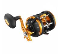 SheerFaring Fishing Reel Drum Saltwater Trolling Reel Metal Spool Line Counter Single Handle Strong Drag Smooth Retrieve Resistant Build suitable for outings, Gold, Right Hand