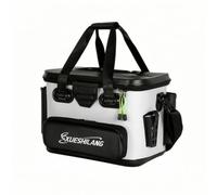 SheerFaring Fishing Storage Container Tackle Box Gear Organizer Lure Case With Rod Holders EVA Material Hard Sided Design With Shoulder Strap And Handles Suitable, White, Medium