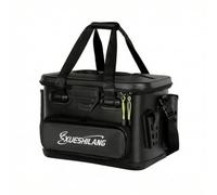 SheerFaring Fishing Storage Container Tackle Box Gear Organizer Lure Case With Rod Holders EVA Material Hard Sided Design With Shoulder Strap And Handles Suitable, Black, Medium