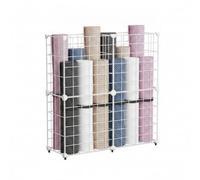 SheerFaring Iron Storage Basket Exercise Mat Organizer Rack Holder With Space Saving Vertical Storage And Wire Grid Panels With, White, Medium Size, 2 Columns, 2 Layers, 62x32x62cm