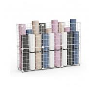 SheerFaring Iron Storage Basket Exercise Mat Organizer Rack Holder With Space Saving Vertical Storage And Wire Grid Panels With, White, Medium Size, 3 Columns, 2 Layers, 93x32x62cm