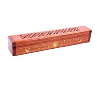 Sheesham Wood Incense Box with Brass Inlay Sun Moon and Stars