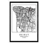 Sheet Beirut city map Nordic style black and white. A3 size poster Printed paper No 250 gr. Paintings, prints and posters for living room and bedroom
