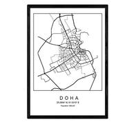 Sheet Doha city map Nordic style black and white. Poster A4 Printed paper No 250 gr. Paintings, prints and posters for living room and bedroom