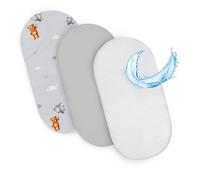 Sheet for Moses Basket Bassinet Crib and Fitted Set of 3: 35x75 cm - 2x Sheets + 1x Waterproof Mattress Protector Set Pram Bed Baby Cot Liner Cover Breathable 35 x 75