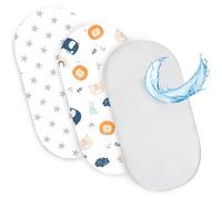 Sheet for Moses Basket Bassinet Crib and Fitted Set of 3: 35x75 cm - 2x Sheets + 1x Waterproof Mattress Protector Set Pram Bed Baby Cot Liner Cover Breathable 35 x 75