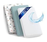 Sheet for Moses Basket Bassinet Crib and Fitted Set of 3: 60x120 cm - 2x Sheets + 1x Waterproof Mattress Protector Set Pram Bed Baby Cot Liner Cover Breathable 60 x 120