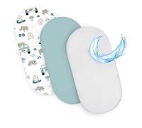 Sheet for Moses Basket Bassinet Crib and Fitted Set of 3: 75 x 35 cm - 2x Sheets + 1x Waterproof Mattress Protector Set Pram Bed Baby Cot Liner Cover Breathable Teddy bears