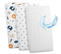 Sheet for Moses Basket Bassinet Crib and Fitted Set of 3: 83 x 50 cm - 2x Sheets + 1x Waterproof Mattress Protector Set Pram Bed Baby Cot Liner Cover Breathable Stars white