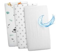 Sheet for Moses Basket Bassinet Crib and Fitted Set of 3: 83 x 50 cm - 2x Sheets + 1x Waterproof Mattress Protector Set Pram Bed Baby Cot Liner Cover Breathable Safari white