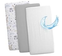 Sheet for Moses Basket Bassinet Crib and Fitted Set of 3: 90 x 55 cm - 2x Sheets + 1x Waterproof Mattress Protector Set Pram Bed Baby Cot Liner Cover Breathable Owls grey