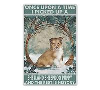 Sheet Metal Signs Decorative Arts, Shetland Sheepdog Puppy Signs Metal Poster Wall Art for Home Office and Farmhouse Cottage Decorations for Living Room Bedroom 8 x 12 inches