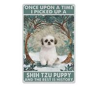 Sheet Metal Signs Decorative Arts, Shih Tzu Puppy Signs Metal Poster Wall Art for Home Office and Farmhouse Cottage Decorations for Living Room Bedroom 8 x 12 inches