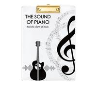 Sheet Music Clipboard with Clear Board, Black Guitar | Clear Writing Board, Worksheets and Documents Held by the Top Clip, Portable for Writing with Loose Pages