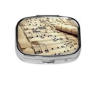 Sheet Music Print Pill Box Square Pill Case 2 Compartment Small Metal Medicine Organizer Portable Travel Pillbox for Pocket Purse Cute Mini Pill Container to Hold Daily Vitamins