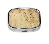 Sheet Music Print Square Metal Pill Box Decorative Pill Case - Carry Your Meds in Style (Rectangular)
